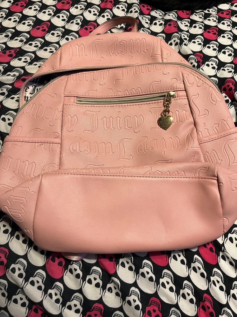 Juicy Couture Blush Pink Embossed Logo Backpack with Heart Charm